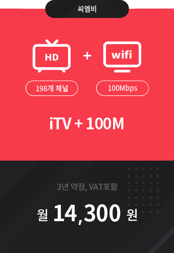 iTV 198채널 + 인터넷 100M 14,300원