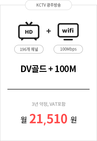 DV골드 196채널 + 인터넷 100M 21,510원